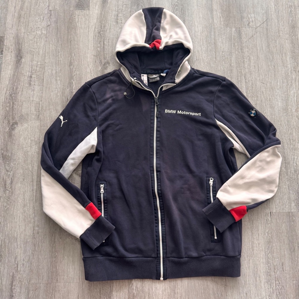 Puma BMW Motorsport Full Zip Hoodie Mens Medium Navy faded Sweatshirt